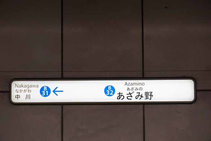 鉄道乗車記録の写真:駅名看板(2)        「横浜市営地下鉄ブルーラインあざみ野駅」