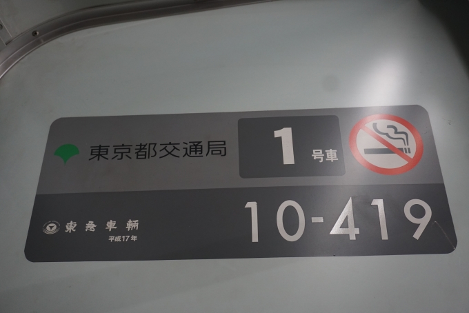 鉄道乗車記録の写真:車両銘板(4)        「東京都交通局 10-419」