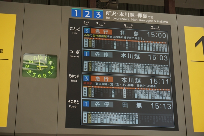 鉄道乗車記録の写真:駅舎・駅施設、様子(2)        「西武新宿線新宿駅発車案内」