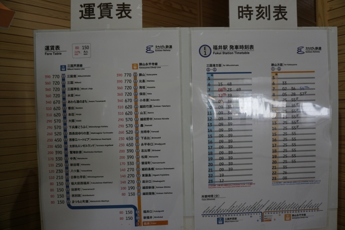 鉄道乗車記録の写真:駅舎・駅施設、様子(4)        「えちぜん鉄道福井駅運賃と時刻表」