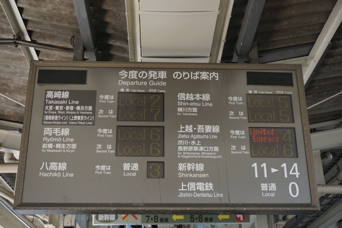 鉄道乗車記録の写真:駅舎・駅施設、様子(2)        「高崎駅発車案内」