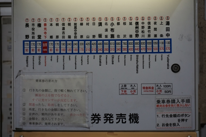 鉄道乗車記録の写真:駅舎・駅施設、様子(12)        「善光寺下駅きっぷ運賃」