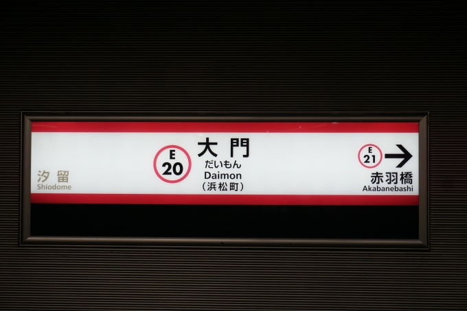 鉄道乗車記録の写真:駅名看板(2)        「大江戸線大門駅」