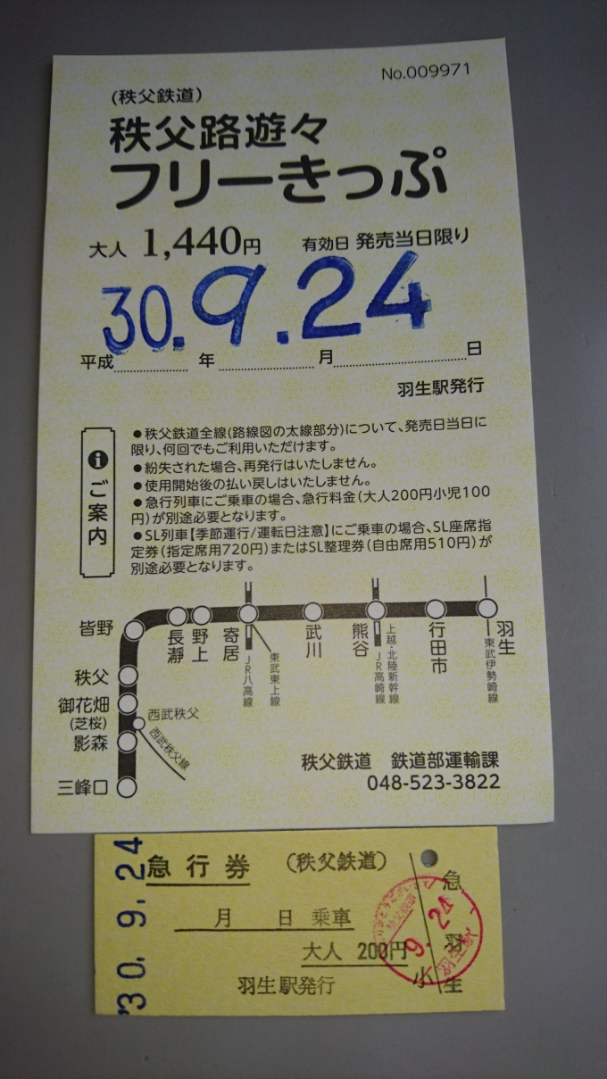 鉄道乗車記録の写真:きっぷ(3)        「秩父路フリーきっぷ、急行券大人200円」