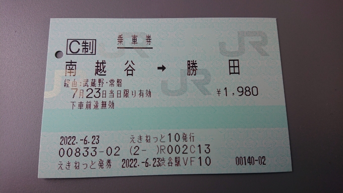 鉄道乗車記録の写真:きっぷ(6)        「勝田までの乗車券」