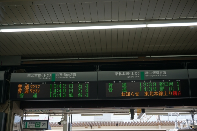 鉄道乗車記録の写真:駅舎・駅施設、様子(1)        「福島駅東北本線発車案内」