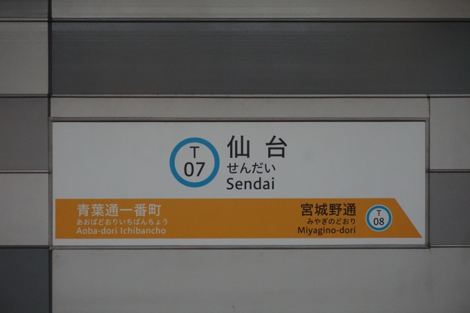 鉄道乗車記録の写真:駅名看板(7)        「仙台市営地下鉄東西線仙台駅」