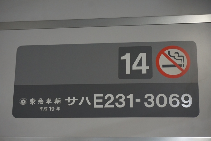 鉄道乗車記録の写真:車両銘板(5)        「JR東日本 サハE231-3069」