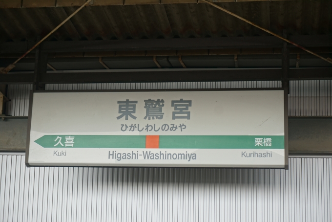 鉄道乗車記録の写真:駅名看板(8)        「東鷲宮駅」