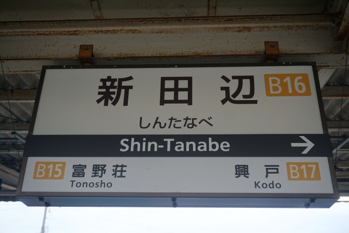 鉄道乗車記録の写真:駅名看板(5)        「新田辺駅」