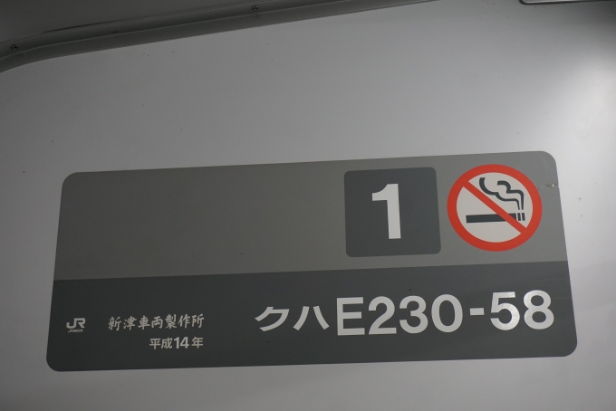 鉄道乗車記録の写真:車両銘板(2)        「JR東日本 クハE230-58」