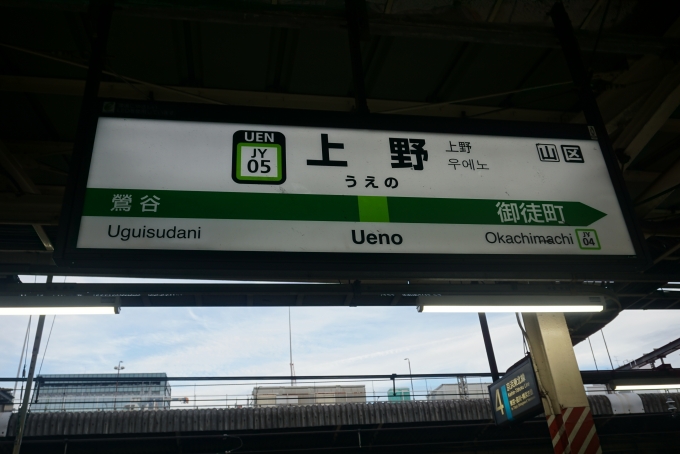 鉄道乗車記録の写真:駅名看板(3)        「山手線上野駅」