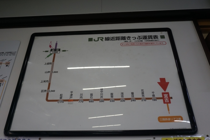 鉄道乗車記録の写真:駅舎・駅施設、様子(3)        「JR宮古駅きっぷ運賃」