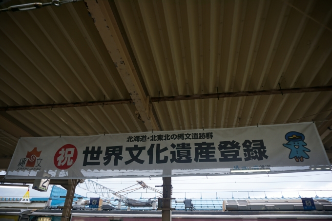 鉄道乗車記録の写真:駅舎・駅施設、様子(17)        「青森駅にある世界文化遺産登録横断幕」