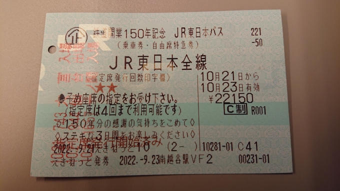 鉄道乗車記録の写真:きっぷ(16)        「JR東日本パス最終日」