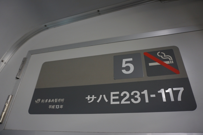 鉄道乗車記録の写真:車両銘板(2)        「JR東日本 サハE231-117」