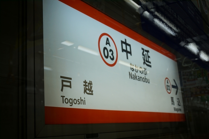 鉄道乗車記録の写真:駅名看板(6)        「都営浅草線中延駅」