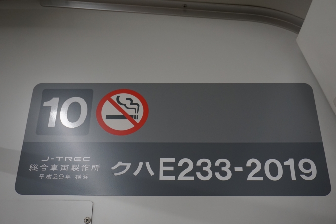 鉄道乗車記録の写真:車両銘板(3)        「JR東日本 クハE233-2019」