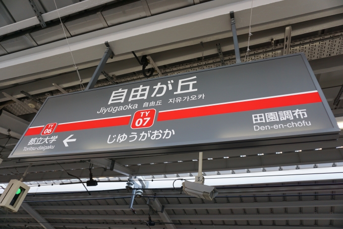 鉄道乗車記録の写真:駅名看板(3)        「東急東横線自由が丘駅」