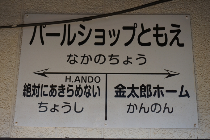 鉄道乗車記録の写真:駅名看板(5)        「仲ノ町駅の愛称が「パールショップともえ」」