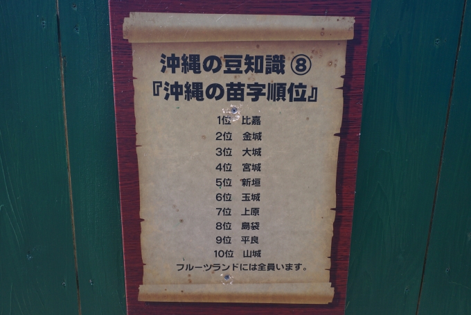 鉄道乗車記録の写真:旅の思い出(31)        「おきなわフルーツらんど沖縄の苗字順位」