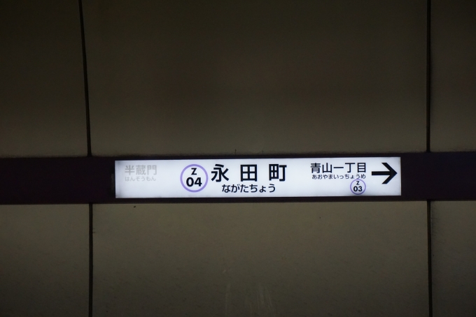 鉄道乗車記録の写真:駅名看板(8)        「半蔵門線永田町駅」