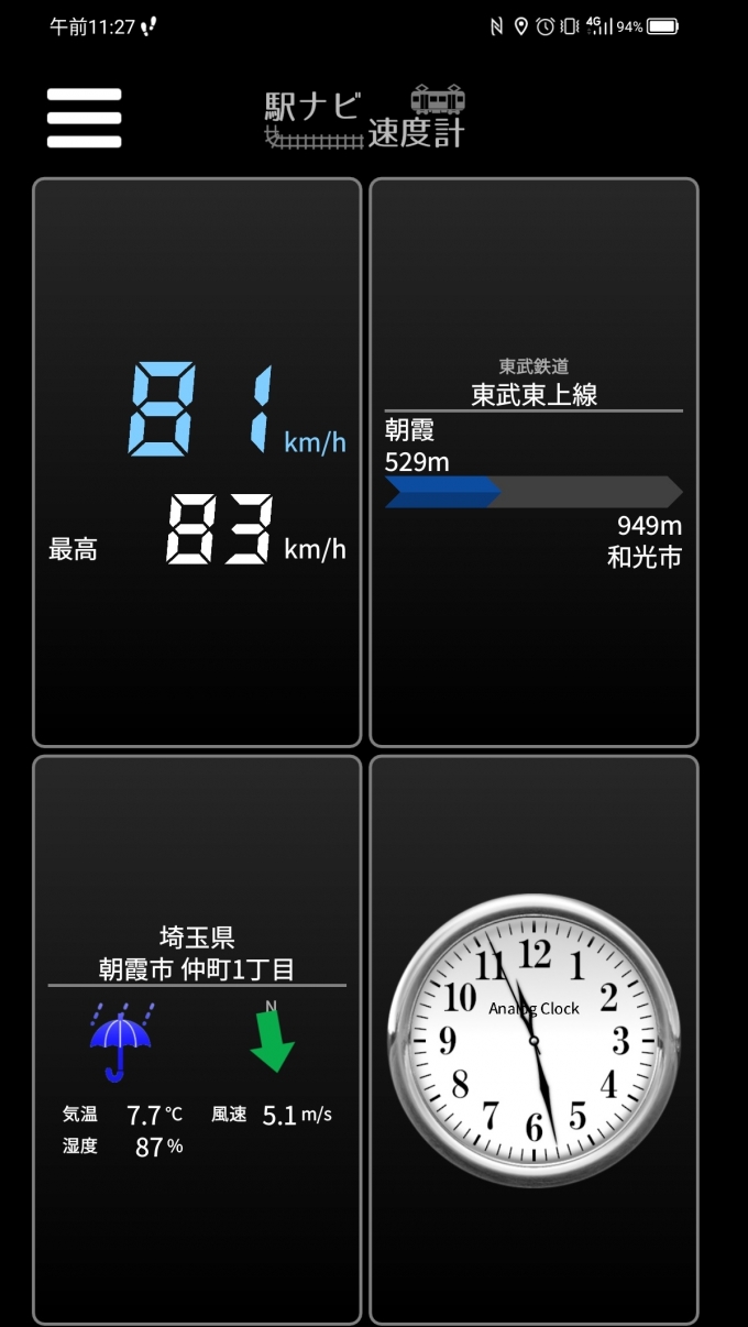 鉄道乗車記録の写真:旅の思い出(5)        「朝霞駅→和光市駅を時速81キロで走行中」