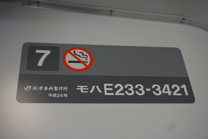 鉄道乗車記録の写真:車両銘板(2)        「JR東日本 モハE233-3421」