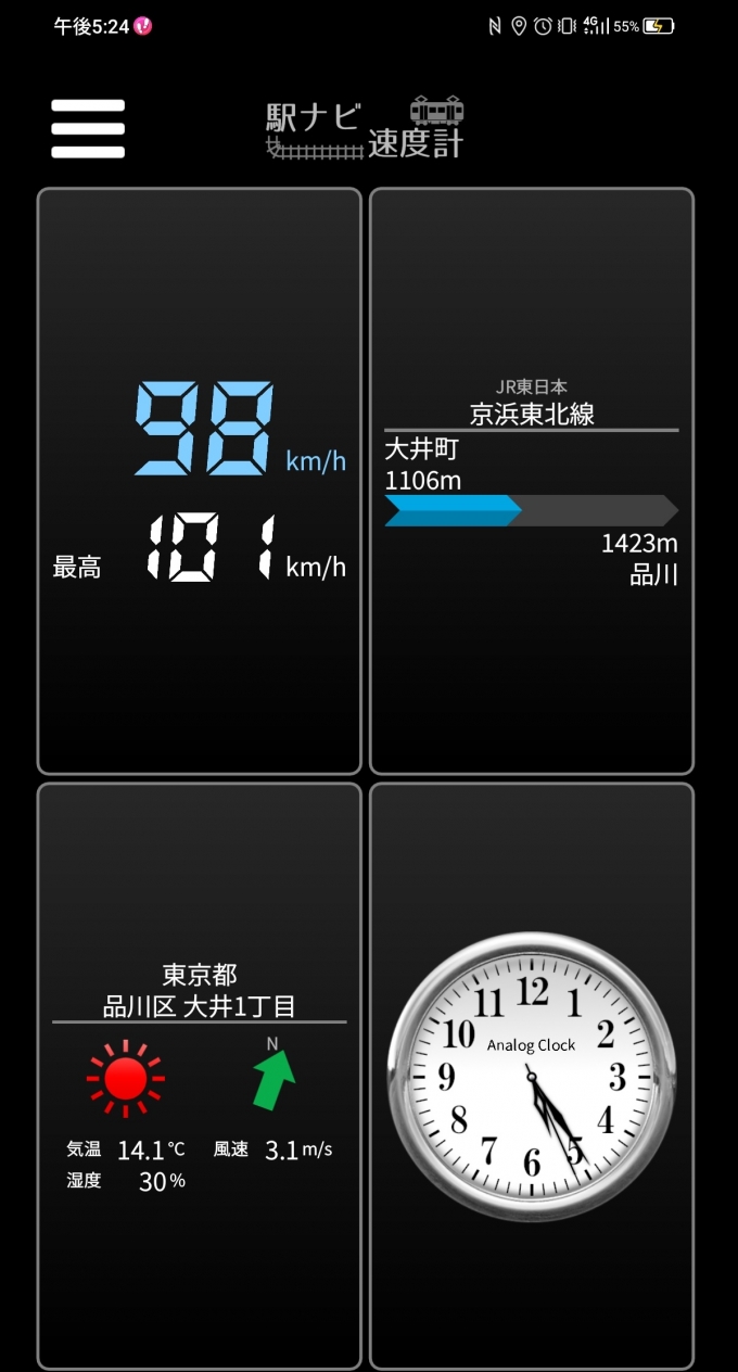鉄道乗車記録の写真:旅の思い出(7)        「大井町駅→品川駅を時速98キロで走行中」