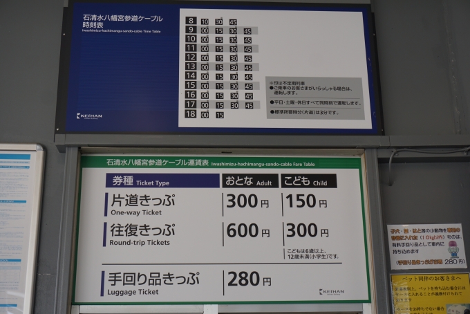 鉄道乗車記録の写真:駅舎・駅施設、様子(2)        「京阪電車ケーブルきっぷ運賃と時刻表」