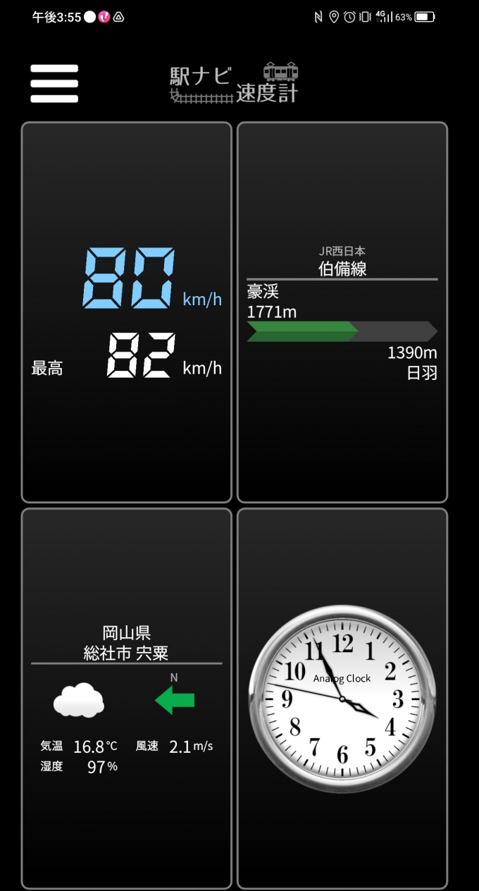 鉄道乗車記録の写真:旅の思い出(6)        「豪渓駅→日羽駅を時速80キロで走行中」