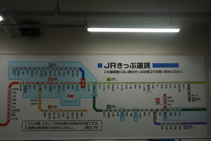 鉄道乗車記録の写真:駅舎・駅施設、様子(10)        「米子駅きっぷ運賃」