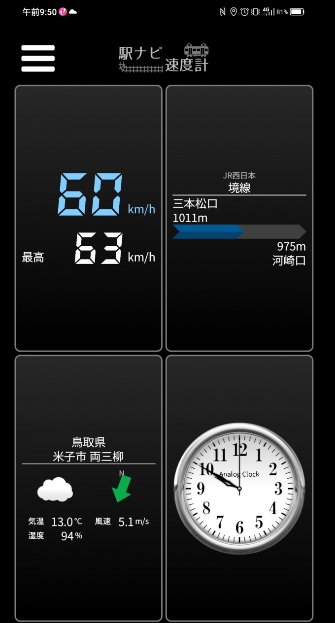 鉄道乗車記録の写真:旅の思い出(31)        「三本松口駅→河崎口駅時速60キロで走行中」