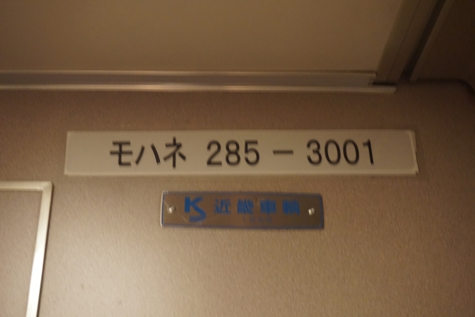 鉄道乗車記録の写真:車両銘板(25)        「JR東海 モハネ285-3001」