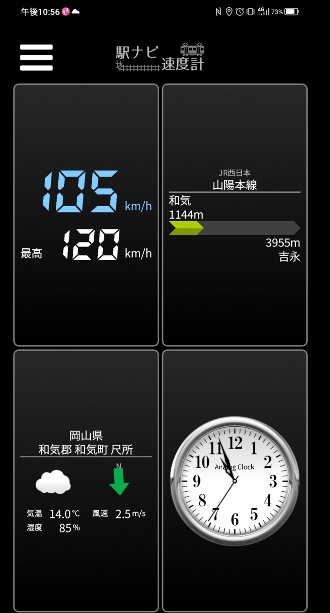 鉄道乗車記録の写真:旅の思い出(31)        「和気駅→吉永駅を時速105キロで走行中」