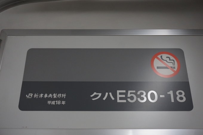 鉄道乗車記録の写真:車両銘板(2)        「JR東日本 クハE530-18」