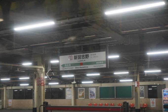 鉄道乗車記録の写真:駅名看板(3)        「新習志野駅」