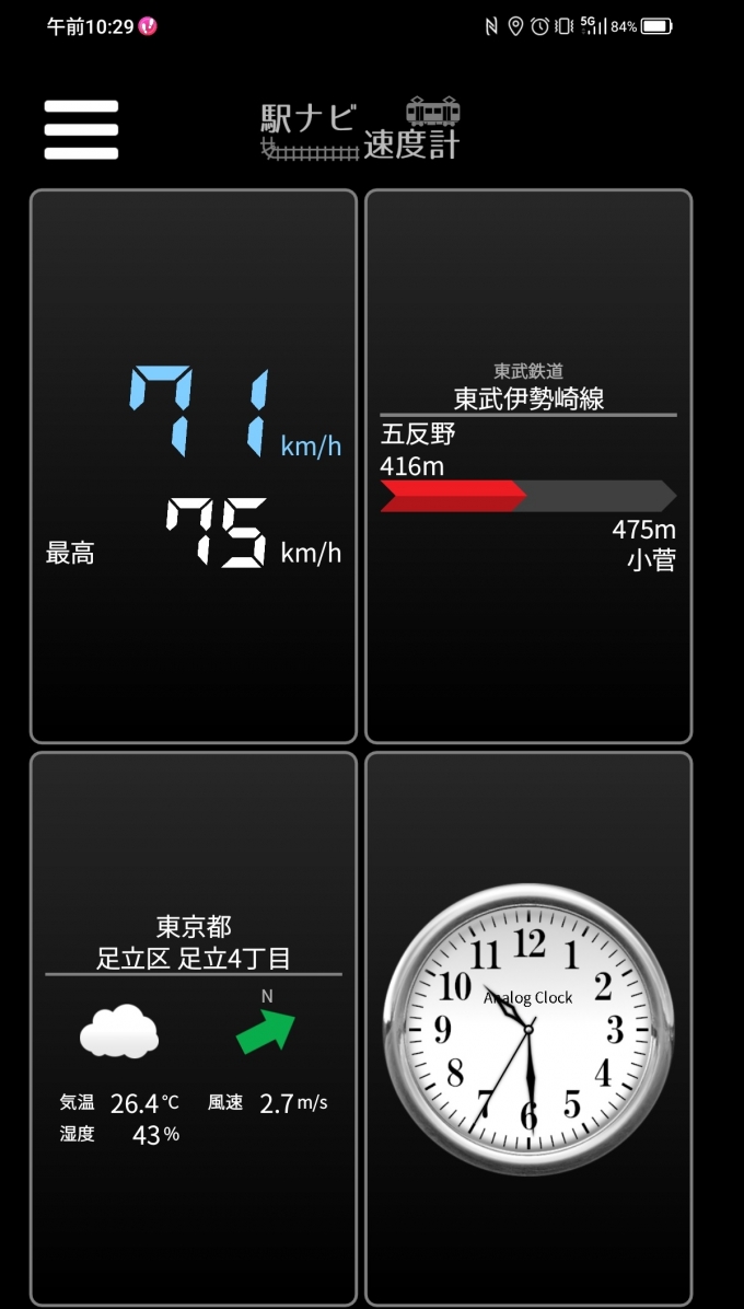 鉄道乗車記録の写真:旅の思い出(3)        「五反野駅→小菅駅を時速71キロで走行中」