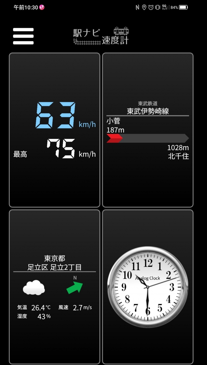 鉄道乗車記録の写真:旅の思い出(4)        「小菅駅→北千住駅を時速63キロで走行中」
