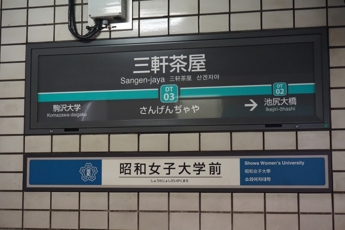 鉄道乗車記録の写真:駅名看板(3)        「三軒茶屋駅」