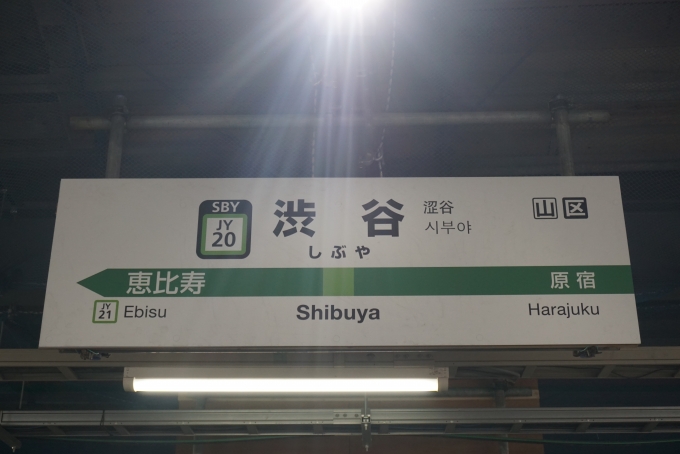 鉄道乗車記録の写真:駅名看板(1)        「山手線渋谷駅」