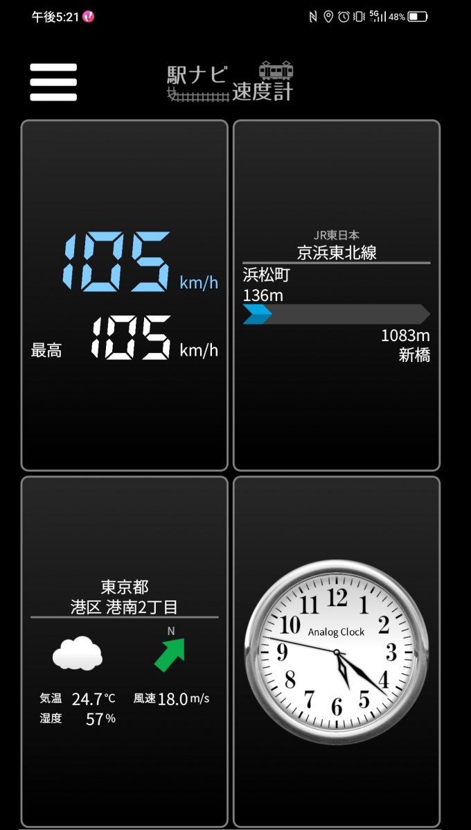 鉄道乗車記録の写真:旅の思い出(6)        「浜松町駅→新橋駅を時速105キロで走行中」