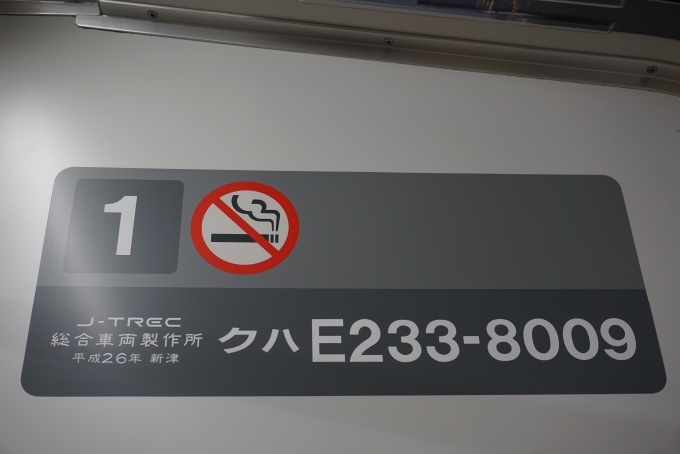 鉄道乗車記録の写真:車両銘板(5)        「JR東日本 クハE233-8009」