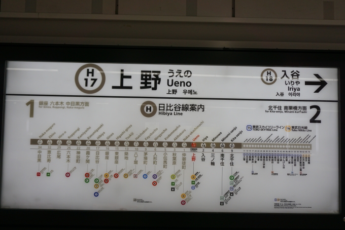 鉄道乗車記録の写真:駅名看板(2)        「日比谷線上野駅」