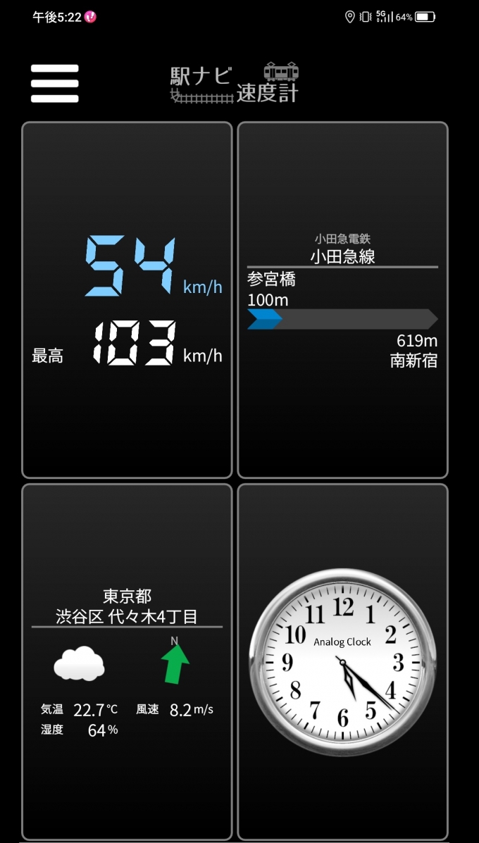 鉄道乗車記録の写真:旅の思い出(23)        「参宮橋駅→南新宿駅を時速54キロで走行中」