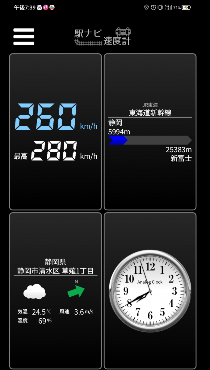 鉄道乗車記録の写真:旅の思い出(13)        「静岡駅→新富士駅を時速260キロで走行中」