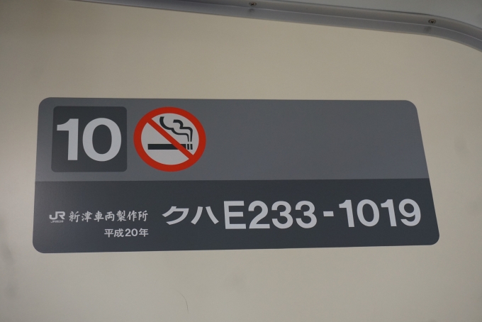 鉄道乗車記録の写真:車両銘板(4)        「JR東日本 クハE233-1019」