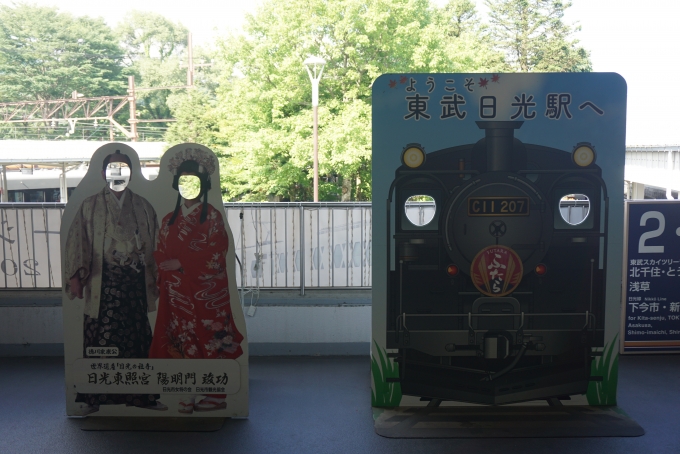 鉄道乗車記録の写真:駅舎・駅施設、様子(2)        「ようこそ東武日光駅へ」