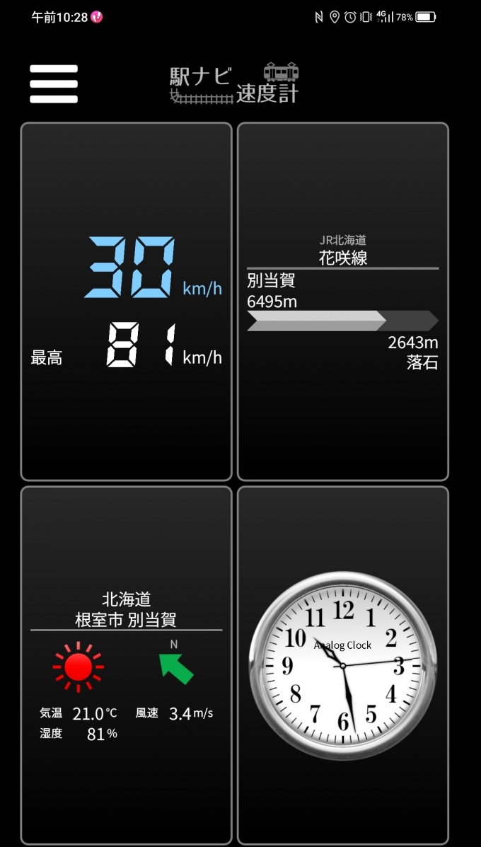 鉄道乗車記録の写真:旅の思い出(23)        「別当賀駅→落石駅を時速30キロで走行中」
