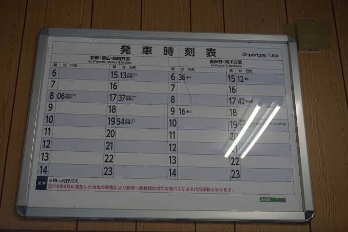 鉄道乗車記録の写真:駅舎・駅施設、様子(1)          「東鹿越駅発車時刻表」
